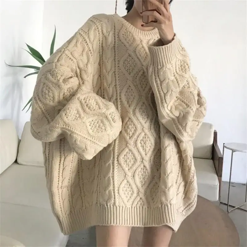 

Winter Women Pullovers Sweater Oversize Knitting Loose Elegant Casual Solid Minimalist Tops