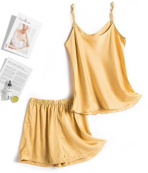 

Daeyard Silk Pajamas For Women Summer Solid Cami And Shorts 2 Pcs Pyjamas Sets Casual Vest Suit Home Clothes Sleepwear Pijamas