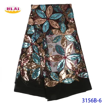 

Latest African Laces 2020 Nigerian Net Lace Fabric With Sequins Sequence Lace Fabric Flowers Embroidery Mesh Lace NA3156B-2