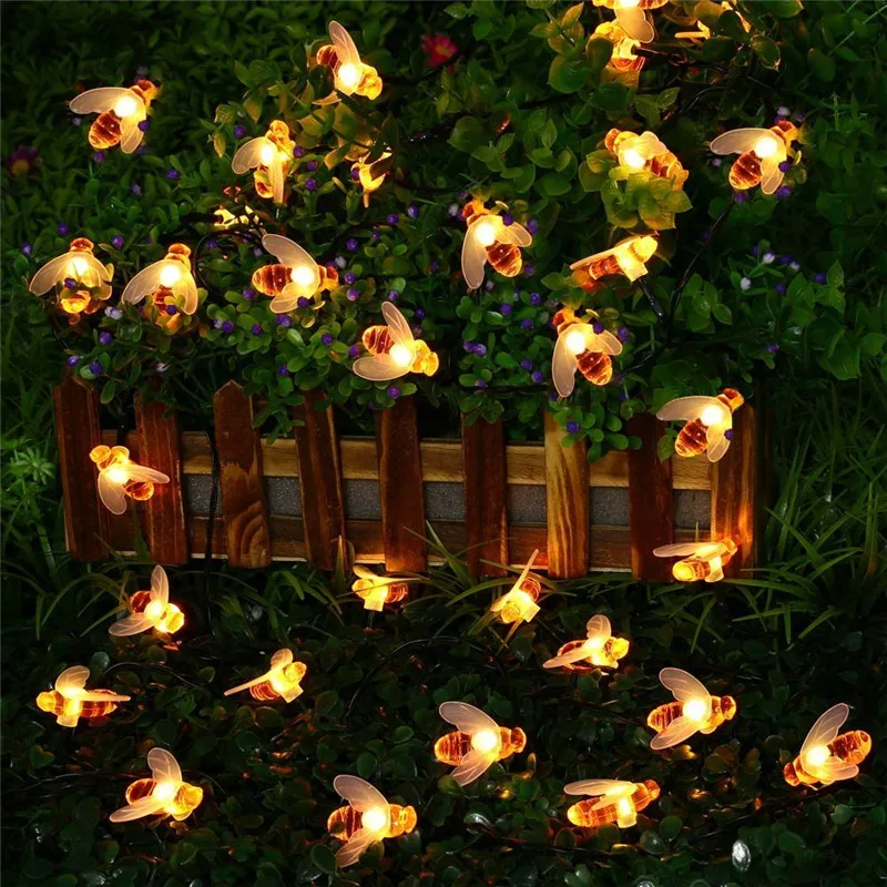 New Solar Powered Cute Honey Bee Led String Fairy Light 20leds 50leds Bee Outdoor Garden Fence Patio Christmas Garland Lights solar porch light