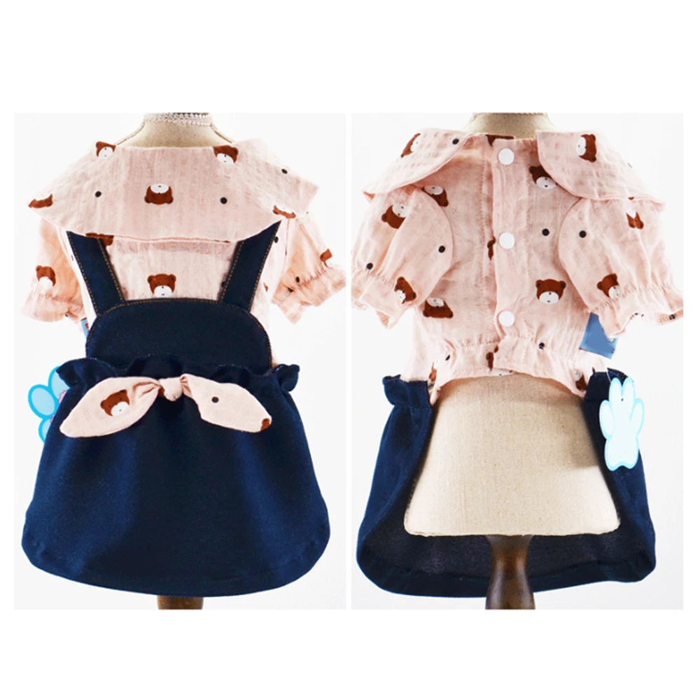 Платье с принтом собаки и медведя рубашка бантом юбка на лямках для щенка одежда