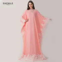 Розовый мусульманский Кафтан Дубай кружевное вечернее платье с длинным рукавом Саудовская арабское вечернее платье Исламская Вечеринка