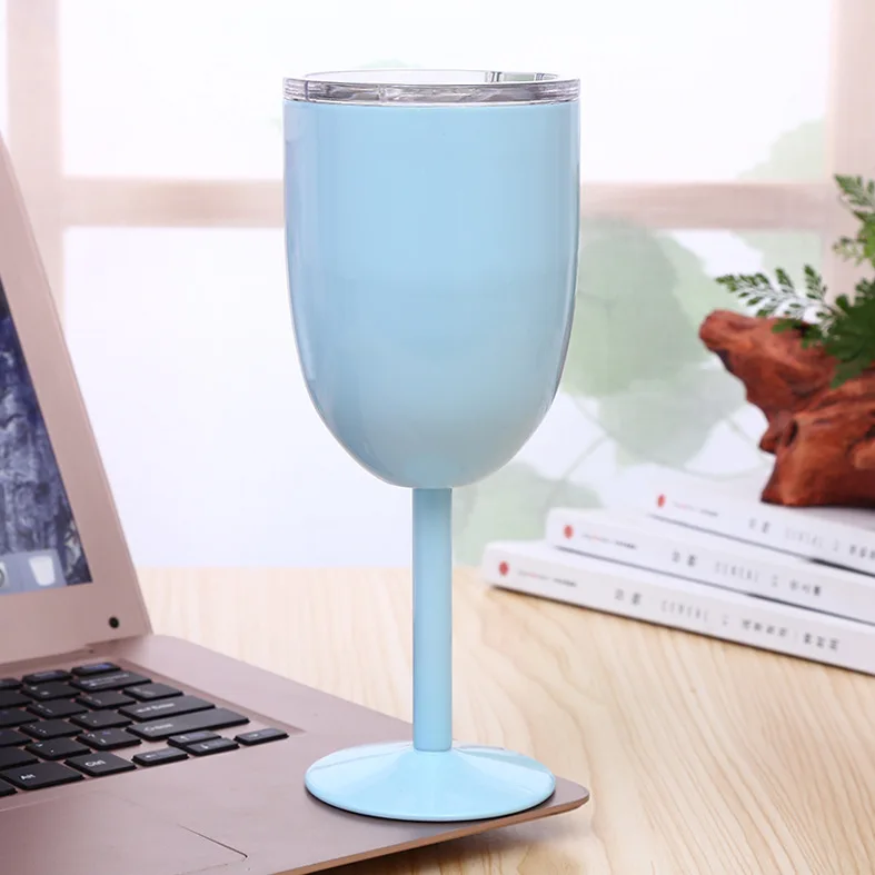 Light blue 10 унций двойной Кубок из нержавеющей стали креативный высокий виноградный бокал для красного вина Подарочная чашка - Цвет: Light blue