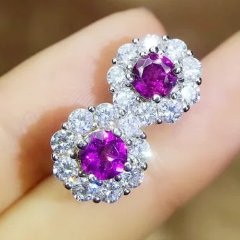 

Natural real amethyst stud earring 0.7ct*2pcs gemstone Free shipping 925 sterling silver For men or women Q910182
