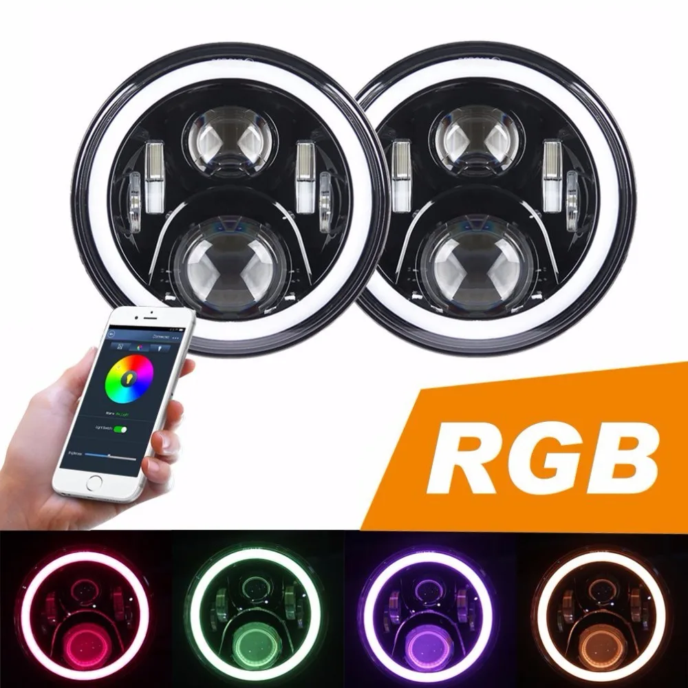 7 дюймовые круглые светодиодные фары + 4 Противотуманные RGB Halo для Jeep Wrangler Bluetooth Phone