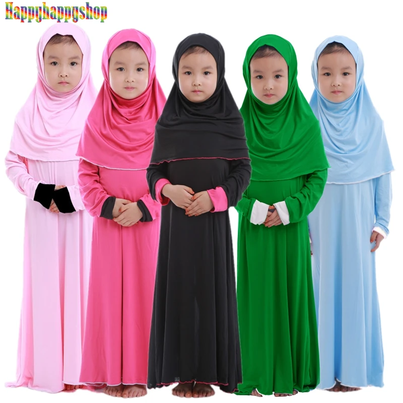 Vestido musulmán de 2 piezas para niños y niñas, velo Abaya de Ramadán, conjunto árabe para niños, Jilbab, pañuelo para la cabeza, Vestido largo de fiesta islámica