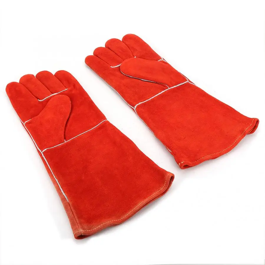 Щетка для домашнего хозяйства перчатки для уборки 1 пара 16in длиннее Красный искусственный Корова Сплит кожа электрическая сварка защитные перчатки для дома