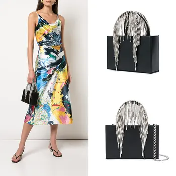 

Bag Female 2020 New Rhinestone Bag Leather Portable Tassel Bag Chain Shoulder Crossbody Bags High Quality Women Leather Handbags