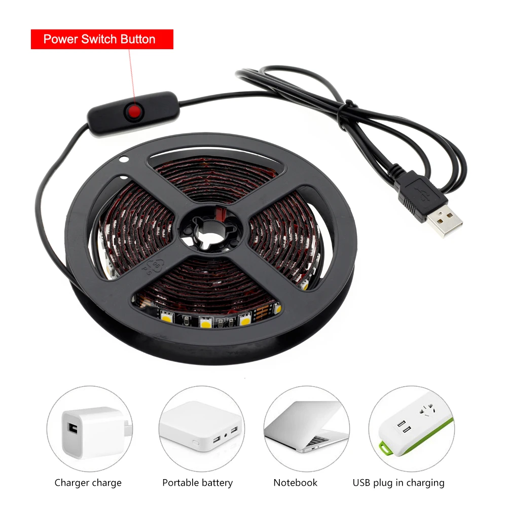5V USB силовой светодиодный светильник белый/теплый белый 5050 SMD HDTV Настольный ПК экран подсветка и смещение светильник ing 60 Светодиодный s/m 0,5 м 1 м 2 м 3 м