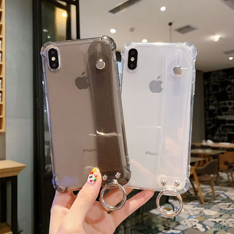 Блестящий держатель для пудры чехол для телефона для iPhone 11 X XR XS Max 6 6S 7 8 Plus прозрачный мягкий ТПУ ремешок противоударный чехол