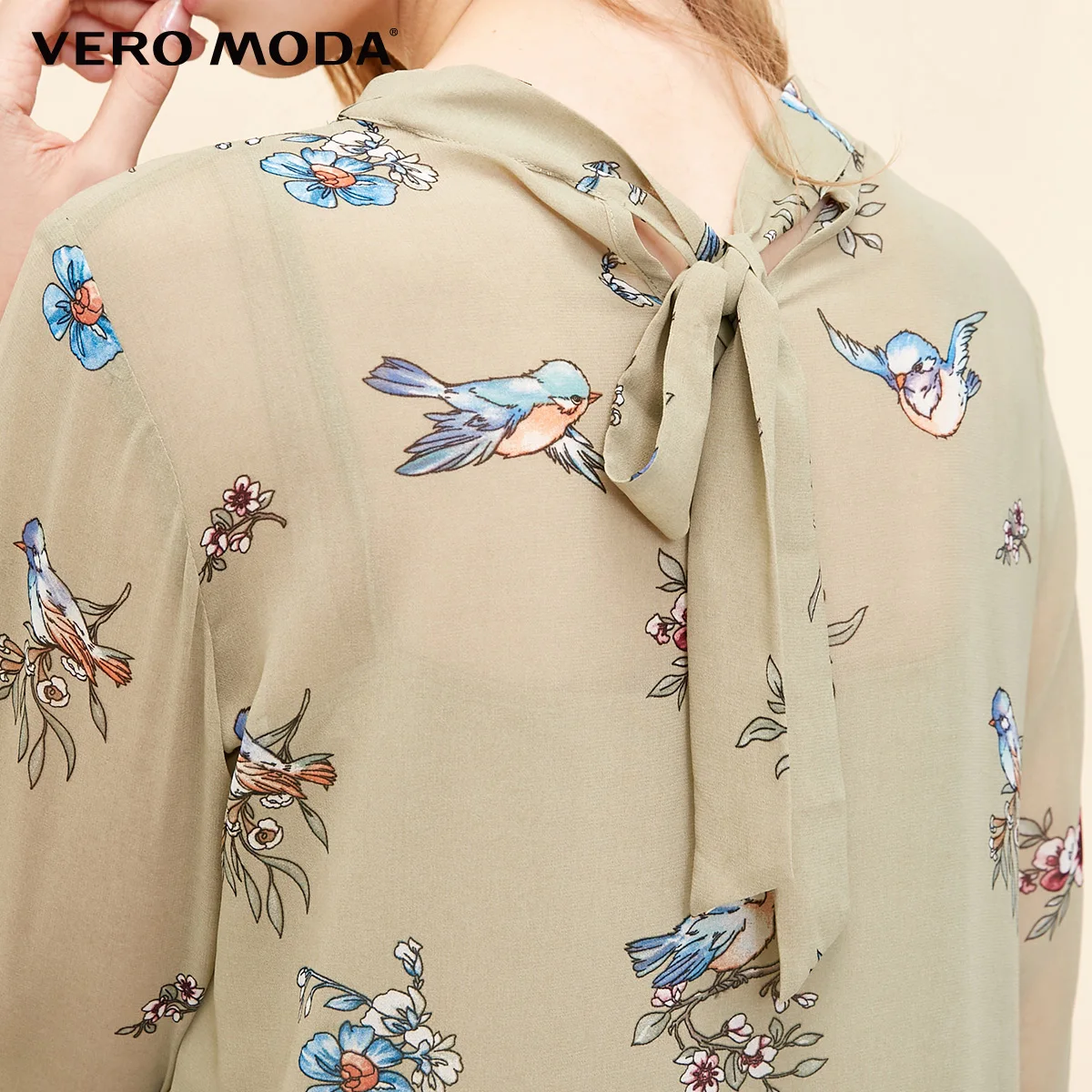 Vero Moda Новое поступление платье женское винтажное шифоновое платье трапециевидной формы со шнуровкой и принтом | 31837D522