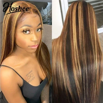 

Brown 13x4 Lace Front Wig Straight Honey Blonde Brazilian Remy Highlight Ombre Lace Front Human Hair Wigs For Women