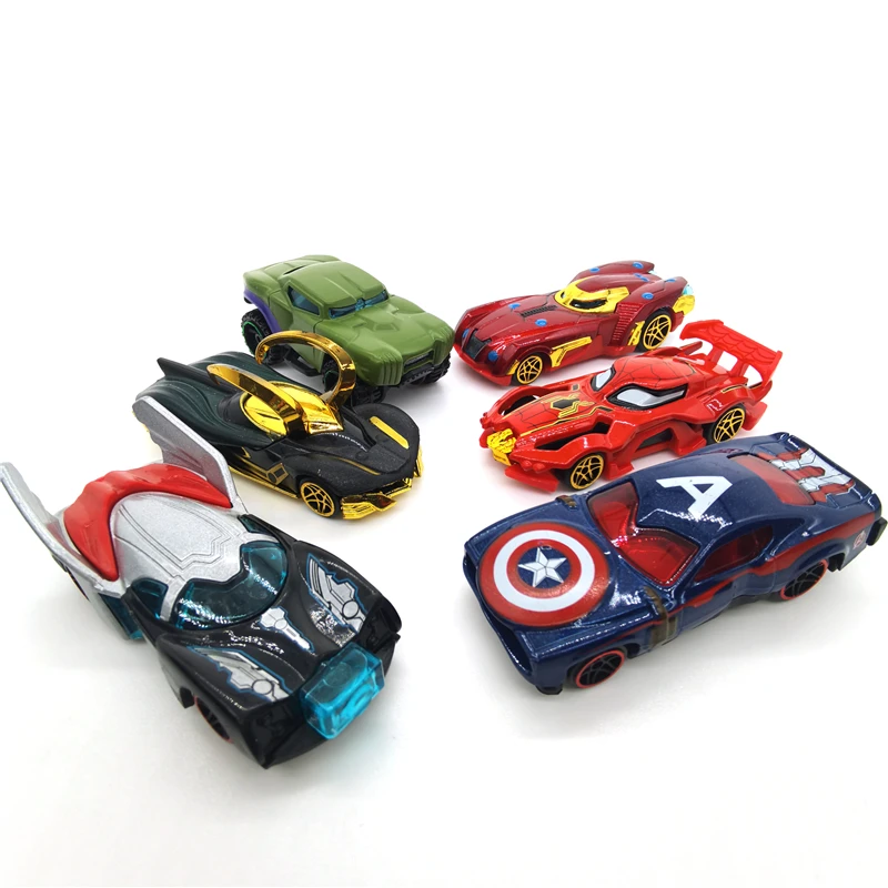 Carro de Bolso Carro de Ferro Homem de Ferro Disney Avengers Conjunto Carro Brinquedos Crianças Scooter 7-8cm 1:64 Super Legal Filme Homem Aranha Carruagem 6 2 Brinquedos e hobbies