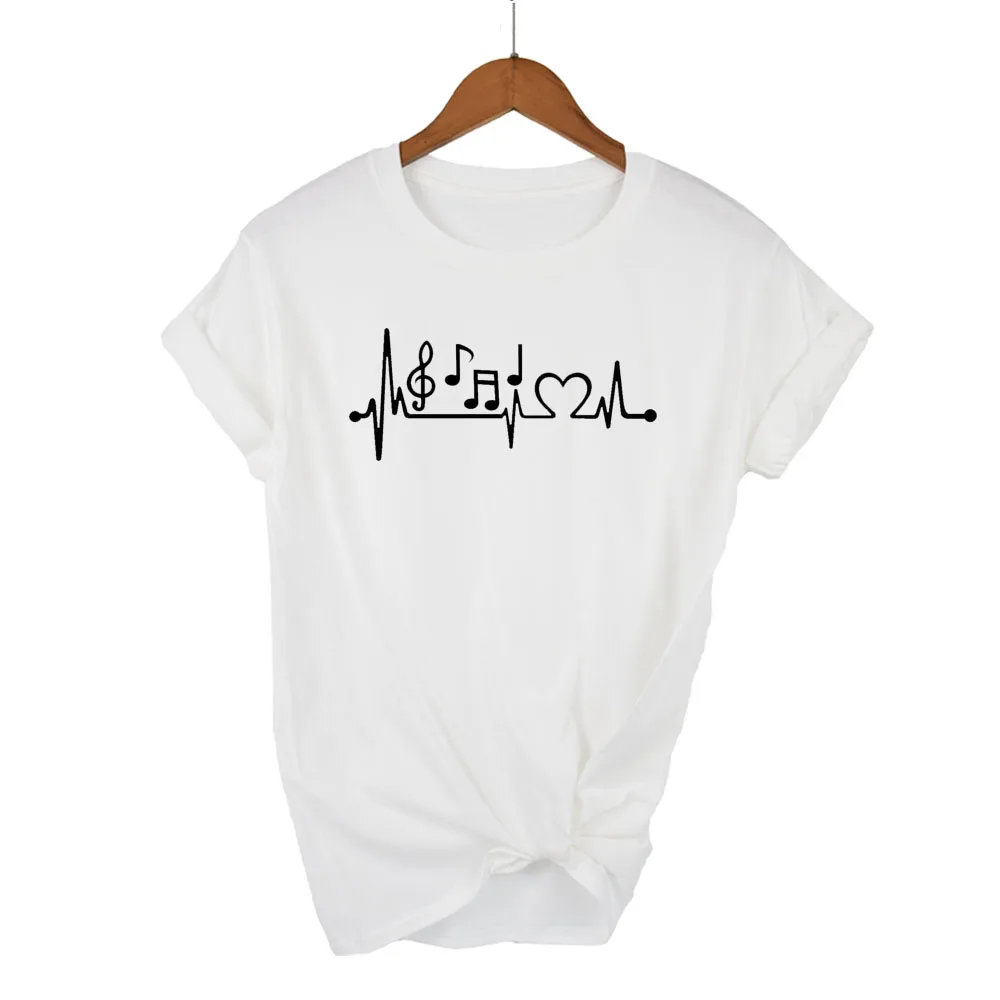 T-shirts Women Music Notes Heartbeat Printed Fashion Funny Short Sleeve T Shirts Rock And Roll Tops Teacher Gift Tees | Женская одежда