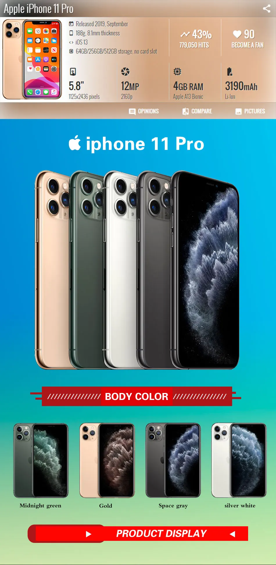 Apple iphone 11 pro A2217 мобильный телефон 5," 4 Гб ОЗУ 256 Гб ПЗУ Тройная задняя камера 1125x2436 пикселей шестиядерный Две сим