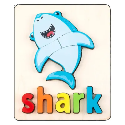 Shark Детские Обучающие английские пазлы, игрушки с мультяшными животными, 3D деревянные пазлы, развивающие игрушки, подарки для детей - Цвет: Shark