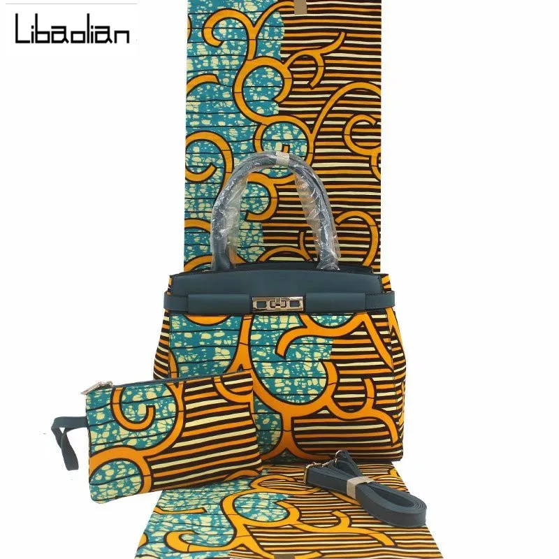 Горячая Распродажа, африканская восковая сумка, модный дизайн, женские сумки с восковым покрытием, подходящие 6 ярдов, африканская настоящая голландская восковая ткань и сумка, F912-1