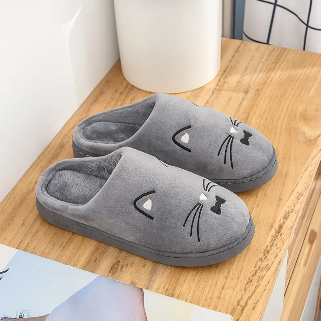 Женские и мужские теплые тапочки с рисунком кота; нескользящие домашние тапочки; домашняя обувь; зимняя женская плюшевая хлопковая обувь