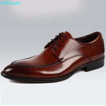

QYFCIOUFU New Arrival Men Dress Shoes British Style Lace-Up Office Business Shoes Male Flats Genuine Leather Oxford Pointy Shoes