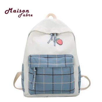 

Fashion Women Plaid Canvas Bag Zipper Square Casual Backpack Patchwork Large Capacity Backpack Pure Color Rucksack Plecak