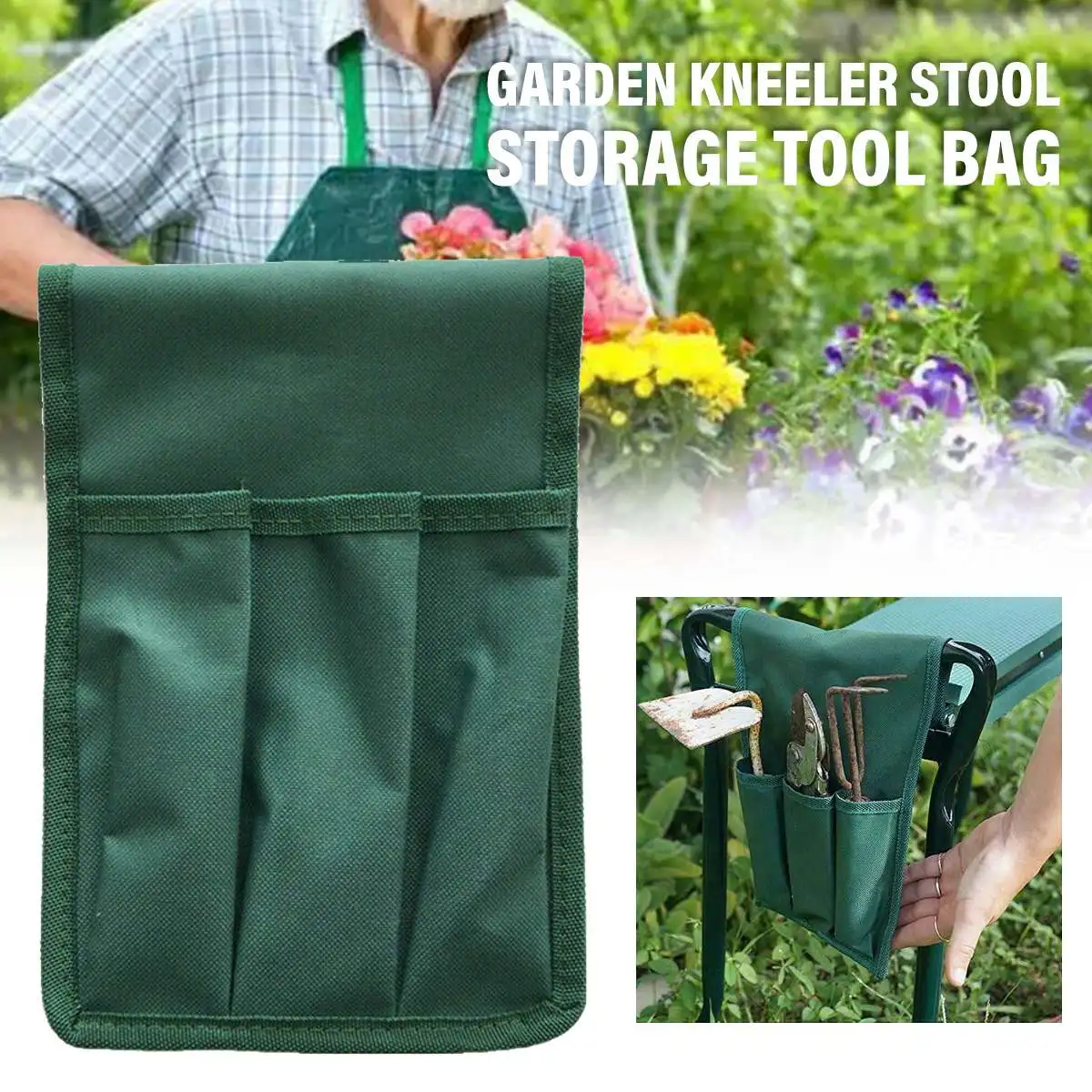 Portable Garden Kneeler Seat Tool Bag Outdoor Work Cart Storage Stool Pouch 