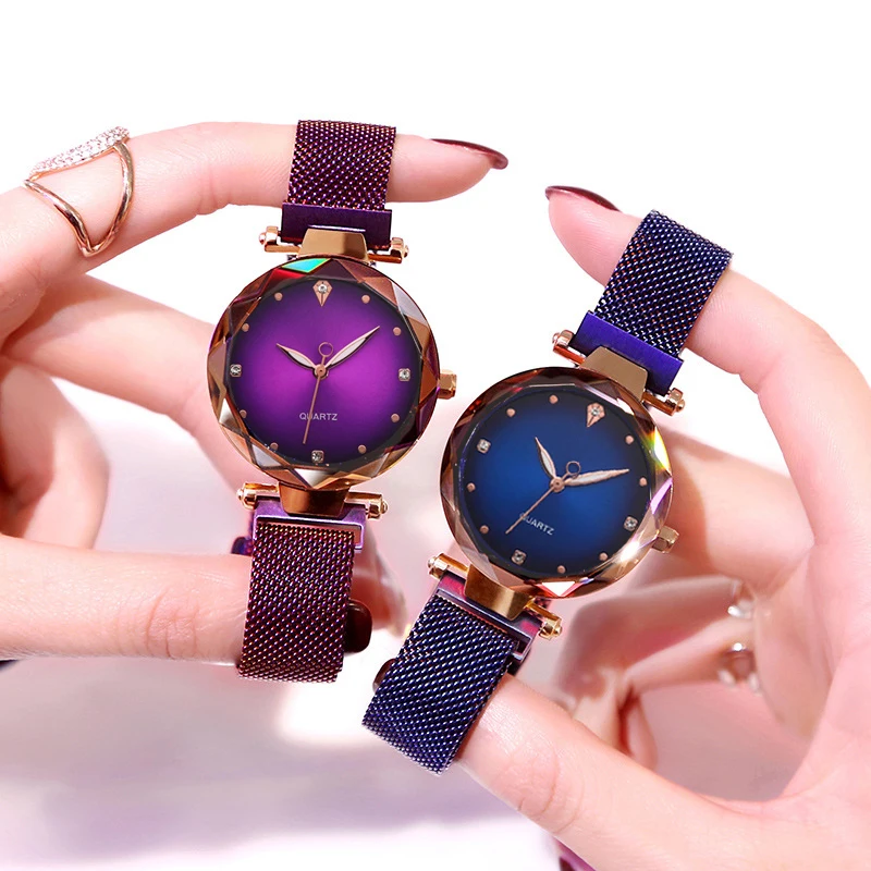 Женские сетчатые часы Модные Изящные кварцевые из нержавеющей стали со стразами