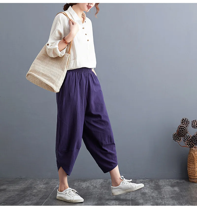 Shimai Cotton Linen Loose Trousers Women Loose Pants Large Size Straight Leg Pants Unique Wide Leg Pant Ladies Summer Pure Pants plaid pants