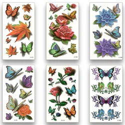 12Pcs/Set,Waterproof Temporary Tattoos Stickers,Water Transfer Fake Tattoo,Rose,Flower,Butterfly for Girl,Woman,Body Art Makeup
