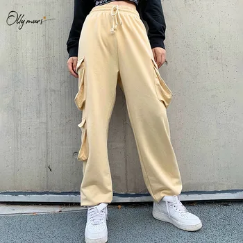 

OllyMurs New Fashion Style Women Loose Pants Solid Color Lace Up Big Pockets Female Pants Ladies Casual Sweatpants Women Clothes