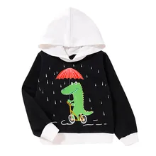 Для малышей, для маленьких мальчиков с капюшоном, блузка с длинным рукавом с принтом динозавра из мультфильма, топы