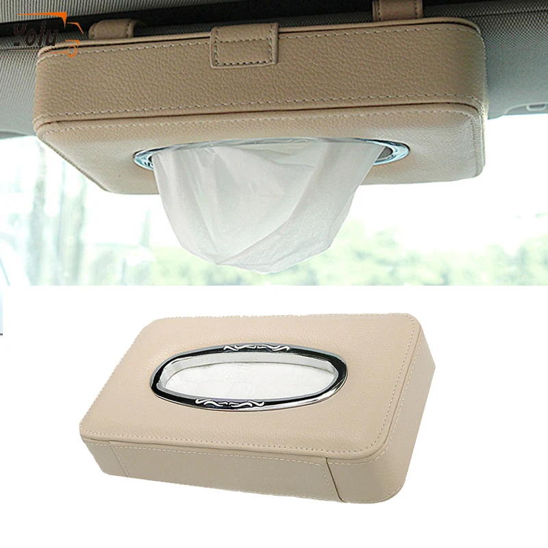 

YOLU Car Napkin Holder Hanging Tissue Box Auto Sunshade Storage Boxes Microfiber Leather Sun Visor Tissue Paper Holders