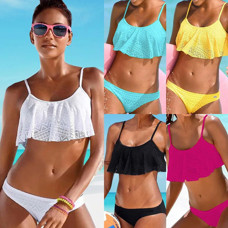 

YF-Swimwear Pure color mesh swimsuit women 2 pieces Conservative and sexy Swimsuit push up bikini