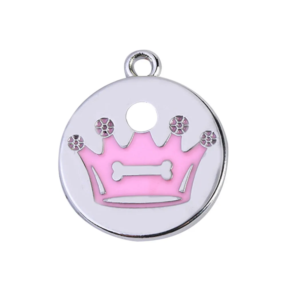 Cute Mini More Crown Print Diamond Dog Cat ID Name Tags Pet Jewelry Necklace ollar For Little Dogs Cat Collars Pet Supplies Hot - Color: Pink