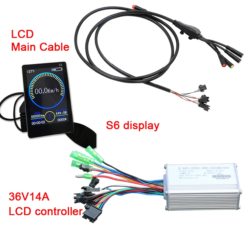 36V 14A S6 display 36 в 250 Вт 350 Вт 500 Вт светодиодный контроллер для электровелосипеда с ЖК-дисплеем, синусоидальный контроллер, основной кабель для электровелосипеда, запчасти - Цвет: 36V 14A S6 display
