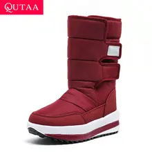 QUTAA/ г. Зимняя женская обувь зимние ботинки для отдыха из искусственной кожи на пуху теплые меховые сапоги до середины икры на платформе с застежкой-липучкой размеры 36-41