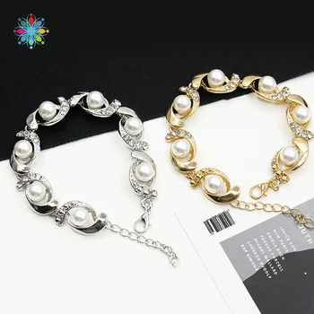 

Hot Women Bracelet Jewelry Trendy Imitation Pearl Rhinestone Bangle Link Chain Adjustable Bracelet