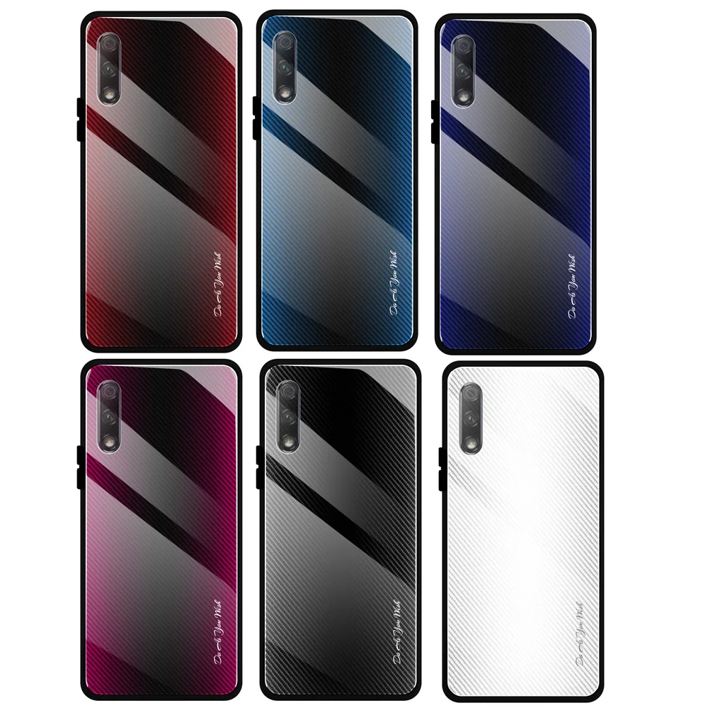Чехол из закаленного стекла с градиентом из углеродного волокна для huawei P Smart Pro Y9S
