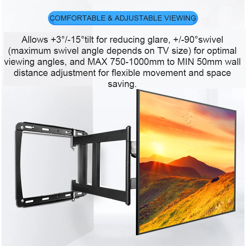 Moochain Full Motion TV Wall Mount Bracket for Most 28-60 Inch TVs up to 80 LBS Wall Mount for TV with Swivel Articulating Arms,Perfect Center Design TV Mounts up to VESA 400x400mm