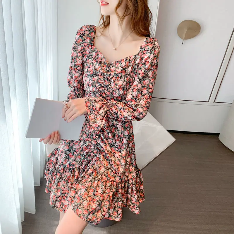 Vintage Floral Dress Women Elegant 
