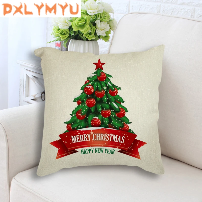 Льняная наволочка с надписью &quotMerry Christmas&quot Санта Клаусом на новый год