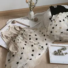 Трикотажное платье из флока для девочек с блестящими звездами детское многослойное газовое платье детское платье трапециевидной формы детское платье принцессы