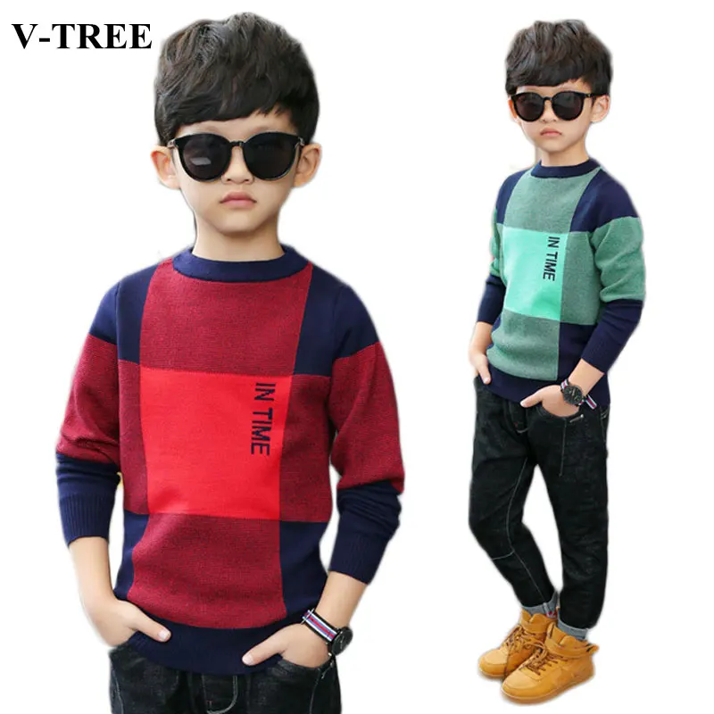

Winter Autumn Children Sweater Plaid Knit Sweater For Boy 4-14T Teenager Cardigan Kids Pullover School Jumper Baby Outerwear