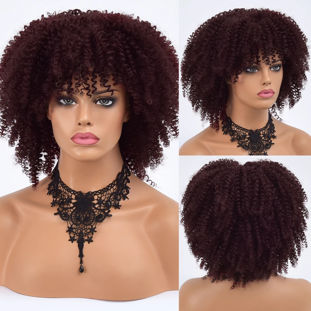 Peruca para Preto Perucas com Franja Resistente ao Calor Cabelo Curto Loiro Afro Kinky Encaracolado Feminino Sintético Glueless Cosplay 8 com franja resistente ao calor