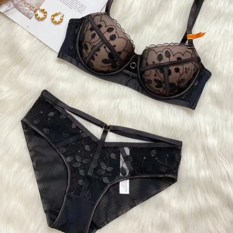 

Sexy Lace Embroidered Thin Bra Briefs Set Ladies Push Up Women Underwear Bralette Sets Adjustment Straps Lingerie