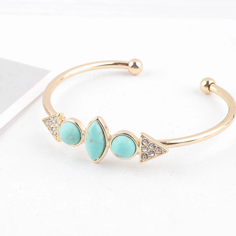 

Bohemia Ethnic Gold Color Blue Acrylic Open Bangle For Women Handmade Date Gift Jewelry Wholesale