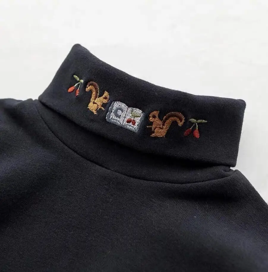 Embroidery Turtleneck Long Sleeve Blouse Girls Autumn Winter Clothes Bottoming Thicken Baby Clothing Children Cotton Tops Blouse