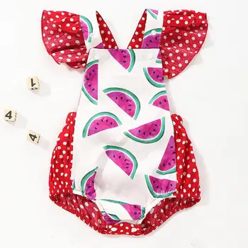 

Summer Infant Baby Boys&Girls Watermelon Print Backless Fly Sleeve Romper Jumpsuit Kids Toddler Dot Playsuit Clothes Outfits