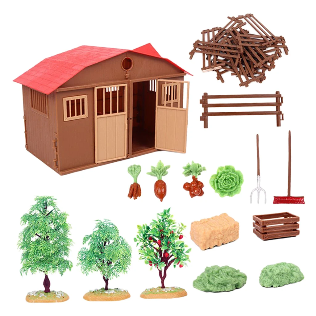Realistic Lifelike Farm and House Model Craftsmanship House Animal Figures Playset Home Decor 6