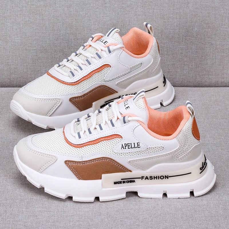 Casual Leather Sports Shoes, Women's Fashion Shoes, Thick Soled, Thick Soled, Walking, New in the Spring and Autumn of 2021