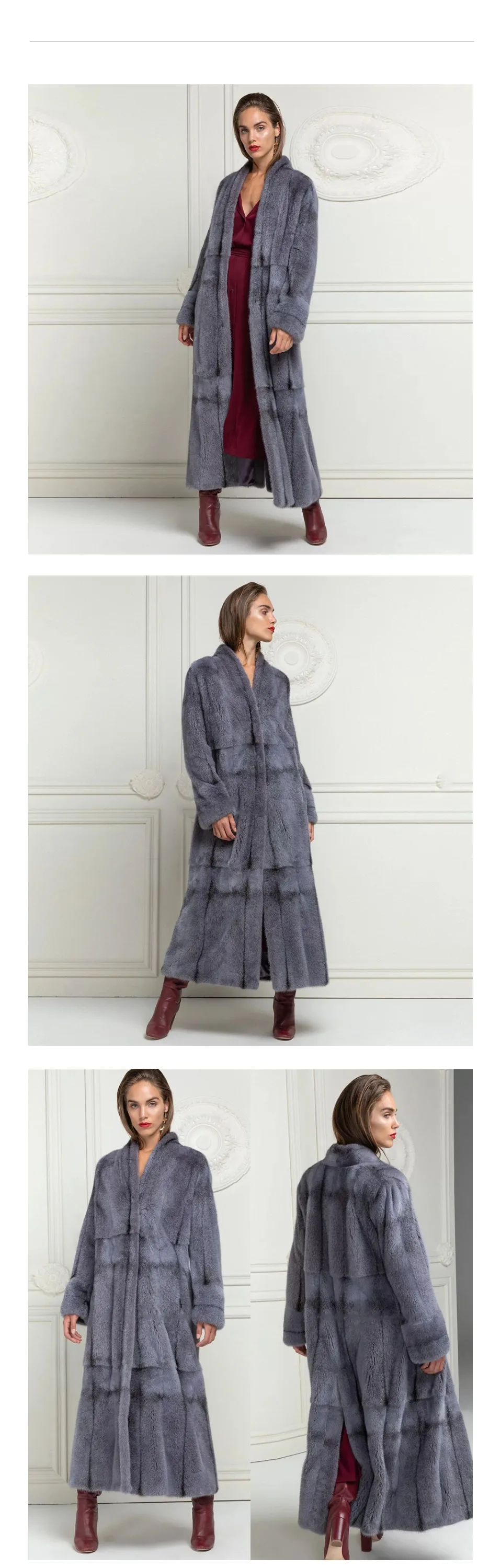 Верхняя шуба из натурального меха, Женское зимнее пальто, женская синяя серая шуба из натуральной норки, X-Long, кожаная куртка размера плюс, верхняя одежда LN002